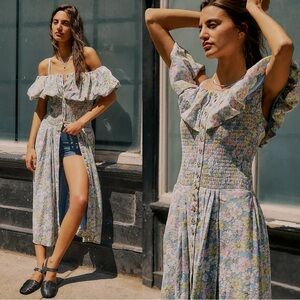 Free People Lewis Maxi Dress Pastel Small NWT Spring Floral Dainty Cottage Linen